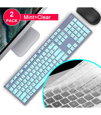 Lapogy[2Pack] Silicone Keyboard Cover Skin for Dell Desktop KM636 KB216 Keyboard,Dell Optiplex 5250 3050 3240 5460 7450 7050,Dell Inspiron AIO 3475 3670 3477 All-in one Desktop Accessories,Mint+Clear