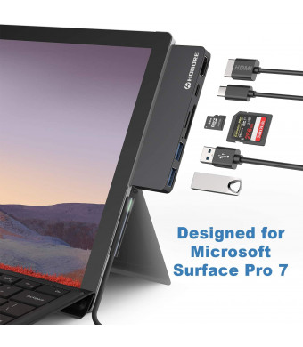 Surface Pro 7 Dock, HOGORE 6-in-2 Surface Pro 7 USB C Hub Adapter with 4K HDMI, USB C PD charging, 2USB3.0,SD/MicroSD Card Reader, Microsoft Surface Pro 7 Accessories, MS Surface Pro 7 Docking Station