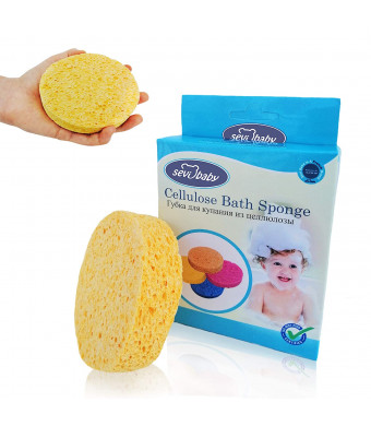 Sevi Baby Cellulose Bath Sponge,100% All Natural Pure Baby Bath Sponge, Biodegradable, Hypoallergenic, Soft and Absorbent Sponge For Baby's Skin, Made in Turkey (Orange)