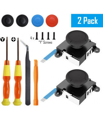 Replacement Joystick Analog Thumbsticks for Switch Joy-Con Controller/Switch Lite (2 Pack), Repair Kit Includes Tri-Wing, Philips Screwdriver, Pry Tools and 4 Thumb Caps (Black)