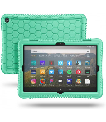 Fintie Silicone Case for All-New Kindle Fire HD 8 Tablet and Fire HD 8 Plus Tablet (10th Generation, 2020 Release) - [Honey Comb Series] [Kids Friendly] Light Weight Shock Proof Back Cover, Green