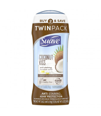 Suave Antiperspirant Deodorant Stick Coconut Kiss Coconut Kiss, Twin Pack