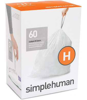 simplehuman code H custom fit liners 3 refill packs, (60 liners),Code H - 30-35L / 8-9 Gallon, White