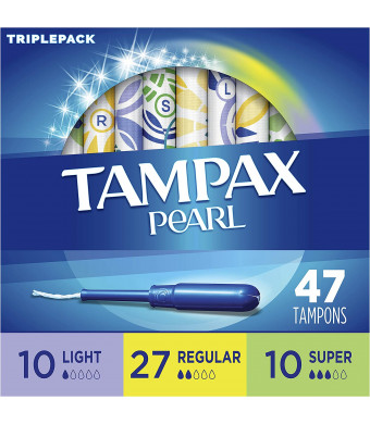 Pearl plastic Triple Pack, Light/Regular/Super Absorbency, Unscented Tampons, 47 Count