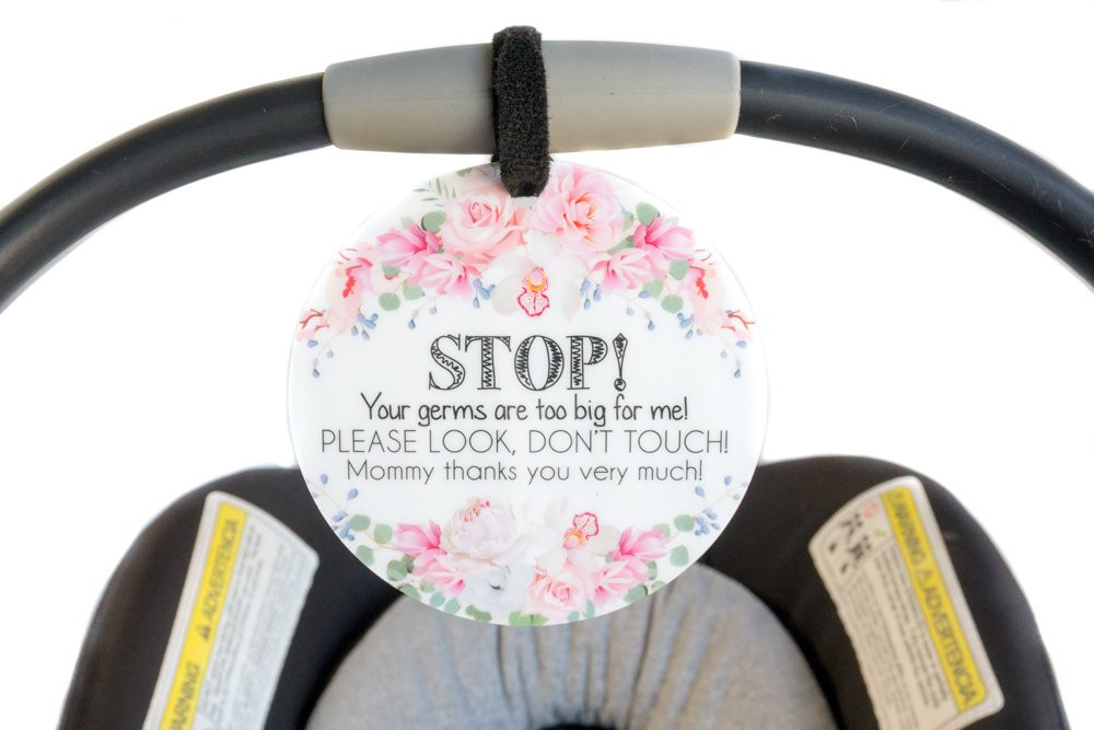 Pink Grey Floral Do Not Touch Your Germs are Too Big for Me Stroller Tag/Car Seat Tag/Germ Tag/Dont Touch Sign/Preemie/NICU Stop 