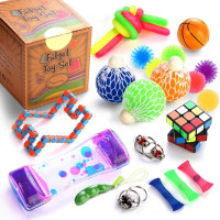 Sensory Fidget Toys Set, 25 Pcs., Stress Relief and Anti-Anxiety Tools Bundle for Kids and Adults, Marble and Mesh, Pack of Squeeze Balls, Soybean Squeeze, Flippy Chain, Liquid Motion Timer and More
