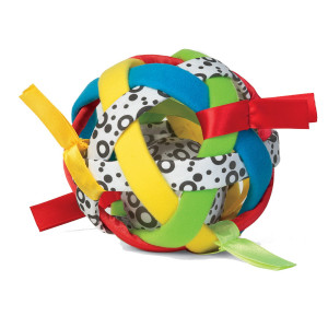 Manhattan Toy Bababall Tactile Sensory Multicolored Fabric Covered Rattle with Satin Ribbons