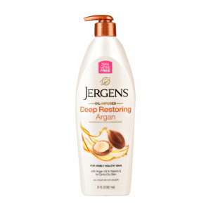 Jergens Deep Restoring Argan Oil Moisturizer, with Reviving Argan Oil and Vitamin E, Oil-Infused, Dermatologist Tested, 21 fl oz