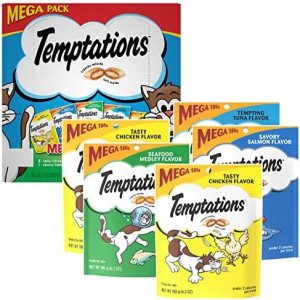 TEMPTATIONS Classic Crunchy and Soft Cat Treats Mega Pack, (5) 6.3 oz. Pouches