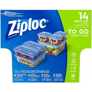 Ziploc Food Storage Meal Prep Containers with One Press Seal, For Travel & Organization, Dishwasher Safe, 14 Piece Set (Variety Pack)