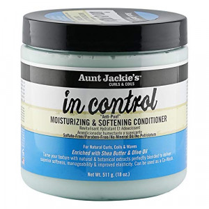 Aunt Jackie's Curls and Coils In Control Anti-Poof Moisturizing and Softening Hair Conditioner for Natual Curls, Enriched with shea Butter, 18 oz