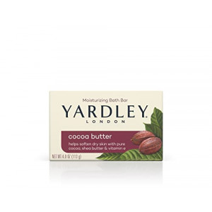 Yardley London Moisturizing Bath Soap Bar Cocoa Butter, Helps Soften Dry Skin with Pure Cocoa, Shea Butter and Vitamin E, 4.0 oz Bath Bar, 1 Soap Bar