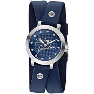 Harley-Davidson Women's Crystal Double Wrap Leather Watch - Blue 76L189