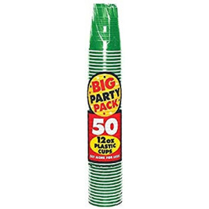 Big Party Pack Festive Green Plastic Cups | 12 oz. | Pack of 50 | Party Supply