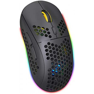Type C Fast Charging Bluetooth Mouse,Honeycomb Wireless Gaming Mice,Lightweight,3 Modes(BT5.0, BT3.0 and USB 2.4GHz) with 3600 DPI,RGB Rainbow Backlit-Black