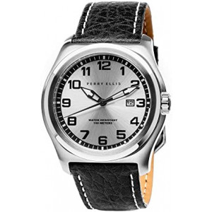 Perry Ellis Men's Watch Memphis 44mm Quartz Watch with Date Genuine Leather Band Waterproof