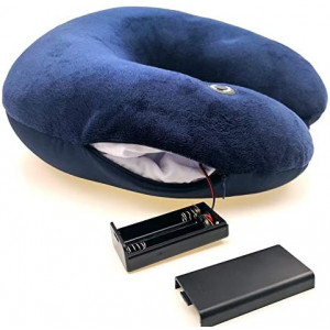 Hooshing Vibrating Neck Pillow Massage Therapy for Traveling Home Rest Portable Neck Pillows for Pain Relief Best Gift for Parents, Deep Blue