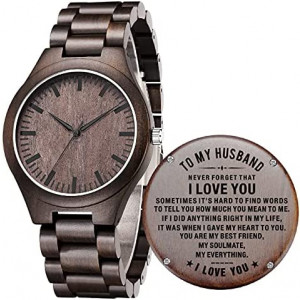 Engraved Wooden Watches for Men - Handmade Mens Wood Watches for Husband Boyfriend Dad Son Gifts
