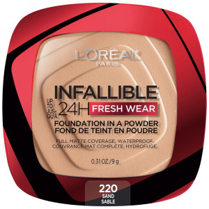 L'Oreal Paris Infallible Up to 24H Fresh Wear Foundation in a Powder, Sand, 0.31 oz.