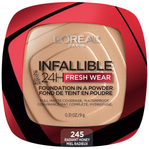 L'Oreal Paris Infallible Up to 24H Fresh Wear Foundation in a Powder, Radiant Honey, 0.31 oz.