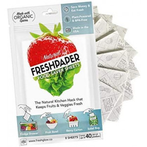 FRESHPAPER Keeps Fruits & Vegetables Fresh for 2-4x Longer, 8 Reusable Food Saver Sheets for Produce (1 Pack), Made in the USA by The FRESHGLOW Co
