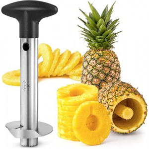 Zulay Kitchen Pineapple Corer and Slicer Tool - Stainless Steel Pineapple Cutter for Easy Core Removal & Slicing - Super Fast Pineapple Slicer and Corer Tool Saves you Time (Black)