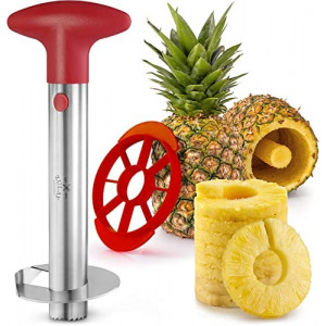 Zulay Pineapple Corer and Slicer Tool Set - Heavy Duty Stainless Steel Pineapple Cutter - Included Pineapple Slicer For Ready To Eat Wedges Saves Time and Effort (Red)