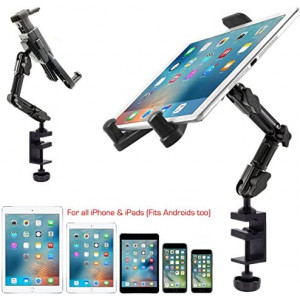 ChargerCity Heavy Duty Aluminum Alloy Pole/Bar Mic Microphone cymbal Stand Tablet Smartphone Holder Zoom Meeting Clamp Mount for iPad Pro Air Mini i-Phone 12 13 14 MAX Samsung Galaxy Tab S22 S21