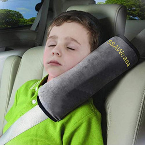 Seatbelt Covers,Seat Belt Cushion for Adults,Kids Car Seat Strap Covers,Toddler Travel Car Pillow,Carseat Safety Strap Shoulder Pads Protector,Auto Children Head Neck Support Seatbelt Pillow (Gray)