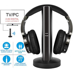 Wireless Headphones for TV Watching with 2.4G RF Transmitter Charging Dock High Volume Soft Over-Ear Cordless Headset for Seniors or Own Zone Television,Easy Plug and Play 100ft Range No Delay
