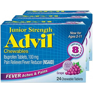 Advil Junior Strength Chewable Ibuprofen Pain Reliever and Fever Reducer, Children's Ibuprofen for Pain Relief, Grape - 24 Tablets (Pack of 3)