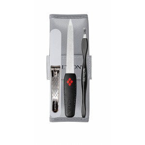 Revlon Manicure To Go 4-Piece Kit with Travel Pouch Includes Curved Blade Nail Clipper, Compact Emery File and Dual-ended Cuticle Trimmer