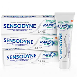Sensodyne Rapid Relief Sensitive Toothpaste, Extra Fresh - 3.4 Ounces (Pack of 3)