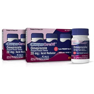 OmepraCareDR 84 Count Tablets Omeprazole 20mg Acid Reducer for Heartburn (14 Tablets/Bottle) Two 3-Pack Cartons for Six 14-Day Courses, Delayed-Release Tablets