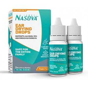 Nasova Swimmer's Ear Drying Drops for Adults & Kids, Twin Pack – 2X 0.5 fl oz Bottles (15 ml Each) Clear Trapped Water After Any Water Activity, Relief for Water Clogged Ears