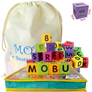 MOBU Foam Building Blocks for Toddlers,30 pcs Alphabet Blocks with Storage Bag,Learning Letter ABC, Numbers 0-9, Stacking Blocks for Kids