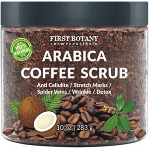 100% Natural Arabica Coffee Scrub with Organic Coffee, Coconut and Shea Butter - Best Acne, Anti Cellulite and Stretch Mark treatment, Spider Vein Therapy for Varicose Veins & Eczema