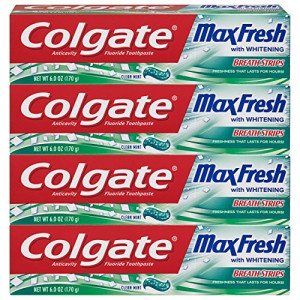 Colgate Max Fresh Whitening Toothpaste with Breath Strips, 6 Oz, Limited Edition, Clean mint, 24 Ounce (Pack of 4)