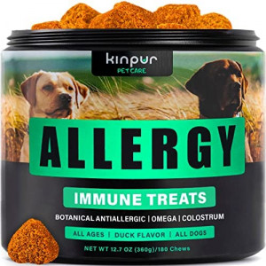Natural Dog Allergy Chews with Omega, Probiotics, Apple Cider Vinegar - Dog Allergy Relief Supplement - Helps with Hot Spots, Itchy Skin, Seasonal and Food Dog Allergies - 180 Allergy Chews for Dogs