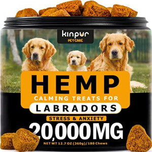 Calming Chews for Dogs with Valerian Root and Hemp Oil - Aid during Thunderstorms, Separation, Car Rides - Hip and Joint Health - Tasty Dog Calming Treats, 180 Chews (Labradors Calming Chews)
