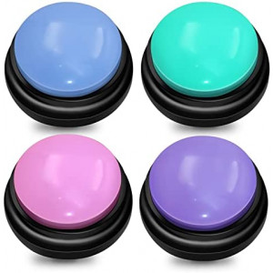 TRELC Dog Button for Communication, 30 Seconds Recordable Button, Pets Training Buzzers, Creative Gift for Kids Learning, Office Game, Pack of 4 (Pink + Green + Blue + Purple)