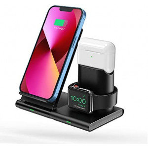 Wireless Charger,3-in-1 iPhone Fast Wireless Charging Station,15W Wireless Charging Stand Compatible with iPhone 13/12/11 Pro Max/XS MAX/XR/XS/X/8/SE,iWatch SE/7/6/5/4/3/2,AirPods Pro,Glaxy,GOOGLE,etc