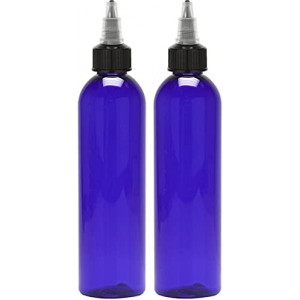 Twist Top Applicator Bottles, 8 OZ, Squeeze Empty Plastic Bottles, Black Nozzle, BPA-Free, PET, Refillable, Open/Close Nozzle - Multi Purpose (Blue)