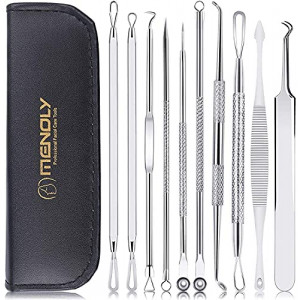 Black Head Remover Pimple Popper Tool Kit 10 Pcs, Comedone Pimple Extractor Tool, Acne Kit for Blackhead, Whitehead Popping, Zit Removing(Silver)