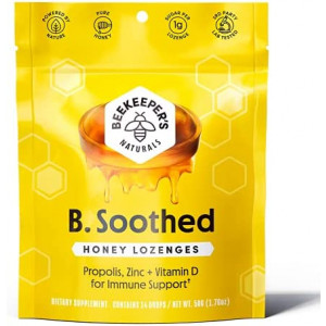 Beekeepers Naturals B.Soothed Honey Cough Drops - Immune Support with Vitamin D, Zinc and Propolis - Throat Soothing Lozenges, 14 Ct