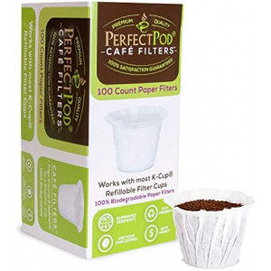Cafe Filters Paper Liners for Reusable K Cup Coffee Pods by Perfect Pod - Fits All Brands, Compatible With All Refillable Capsules - Disposable Paper Filters (100-Ct)