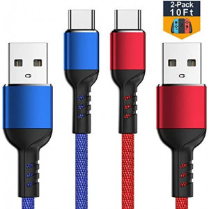 Charger Cable for NS Switch and Switch Lite - 2 Pack 10FT Nylon Braided USB C to USB A Type C Fast Data Sync Power Charging Cord Accessories for Samsung Galaxy S9 S8 Note 9, Pixel, LG V30 G6, OnePlus