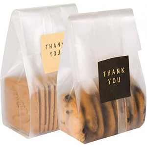 100 Pcs Translucent Plastic Bags Cookie Treat Bags Cookie Gift Bags with Stickers Candy Bags Bakery Bags for Mini Loaf, Snacks,Chocolates (clear)