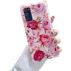 Xayah for Samsung Galaxy S20 FE 5g Cases Women Girls Square Edge Shockproof Pink Flower Floral Case Cover for Galaxy S20 FE 6.5 inch (Purple Pink)