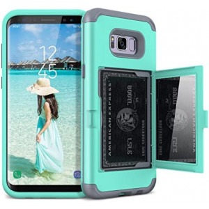 WeLoveCase Galaxy S8 Wallet Case Defender Wallet Design with Hidden Back Mirror and Card Holder Heavy Duty Protection Shockproof 3 in 1 All-Round Armor Protective Case for Samsung Galaxy S8 - Mint
